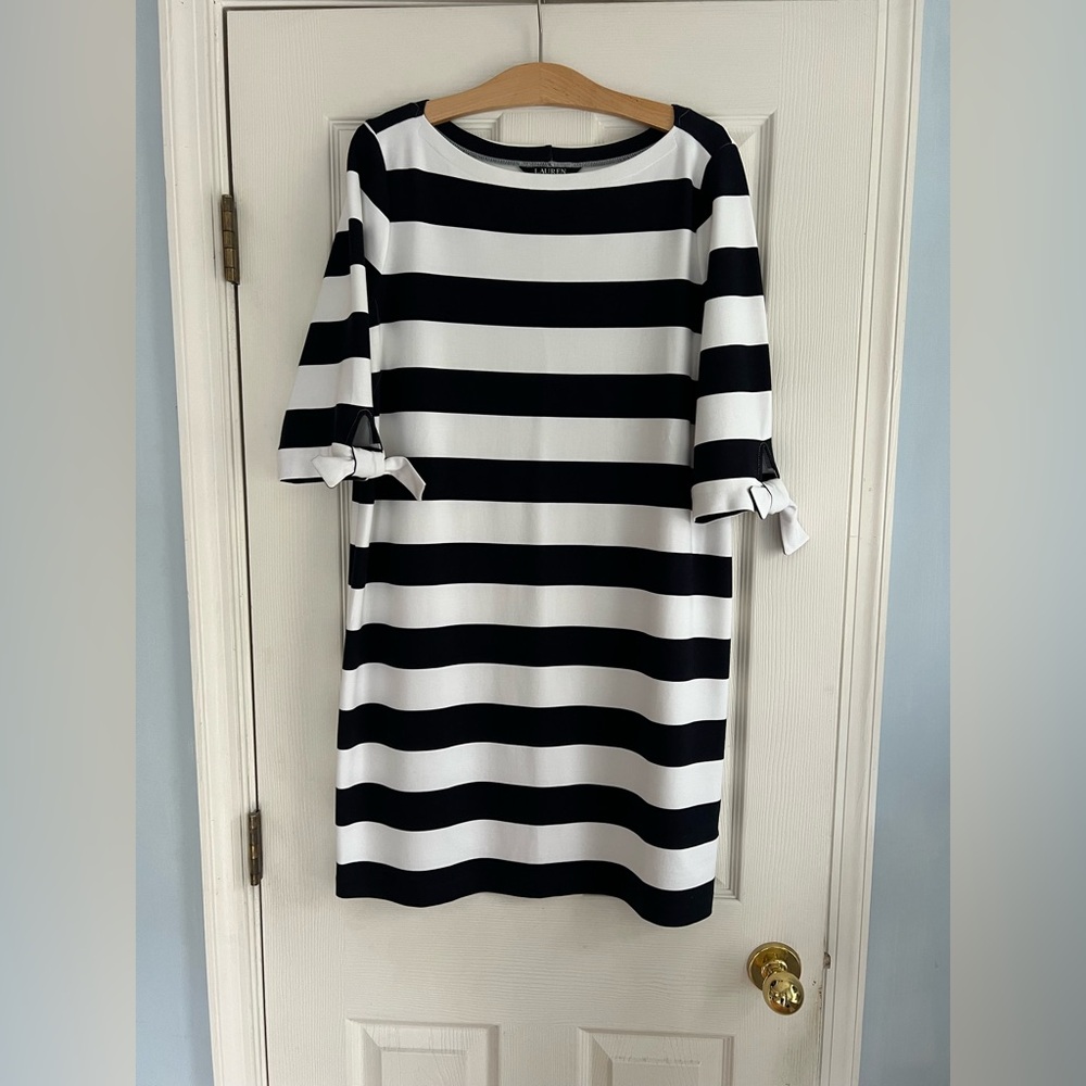 Striped Navy Blue and White Stripe Dress. Size Large.